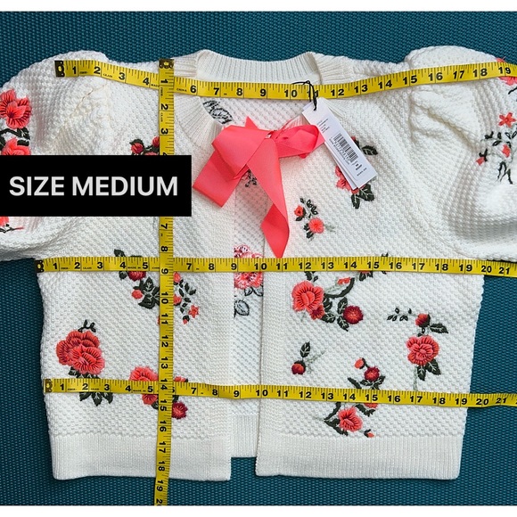 Alice + Olivia Kitty Floral Puff Sleeve Bow Tie Cardigan Sweater - Picture 12 of 17